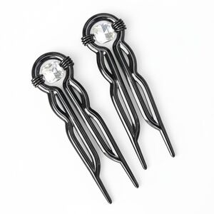Up Do Crystal Black Hair Pins with Crystal Accent-  Set of 2- Handmade